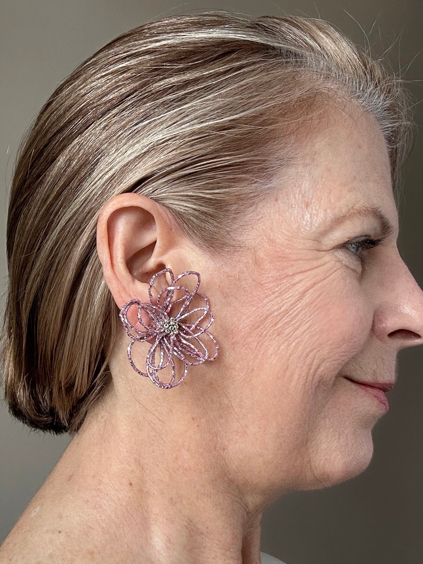 Pink Sparkle Flower Earrings