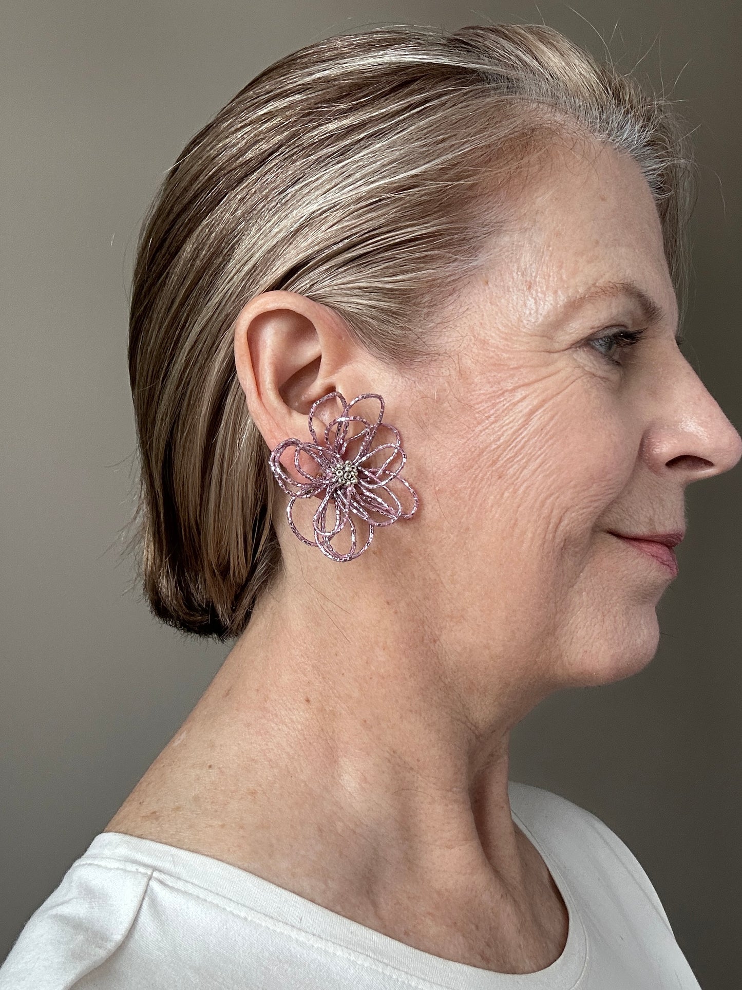 Pink Sparkle Flower Earrings