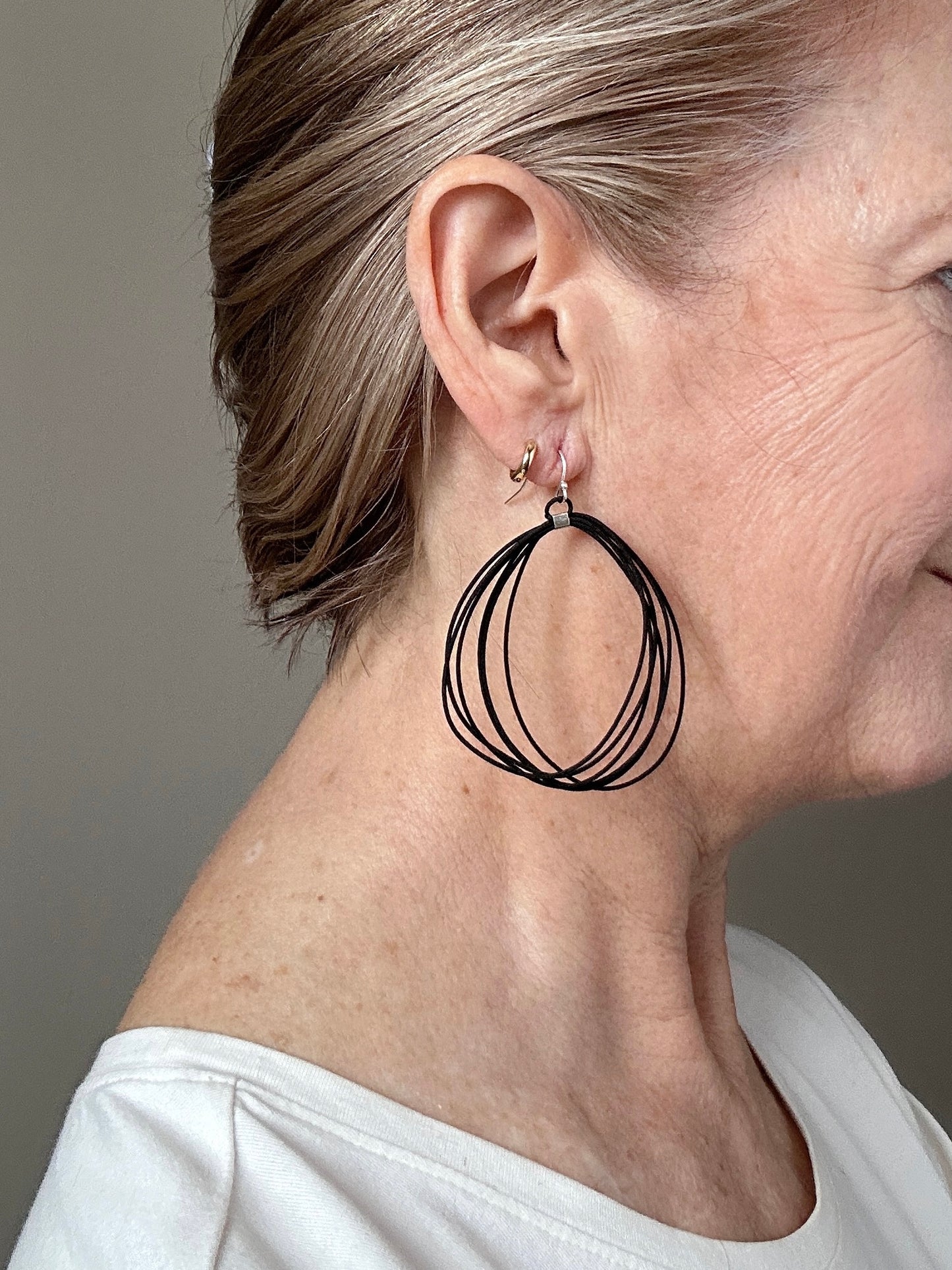 Black Oval Cord Earrings