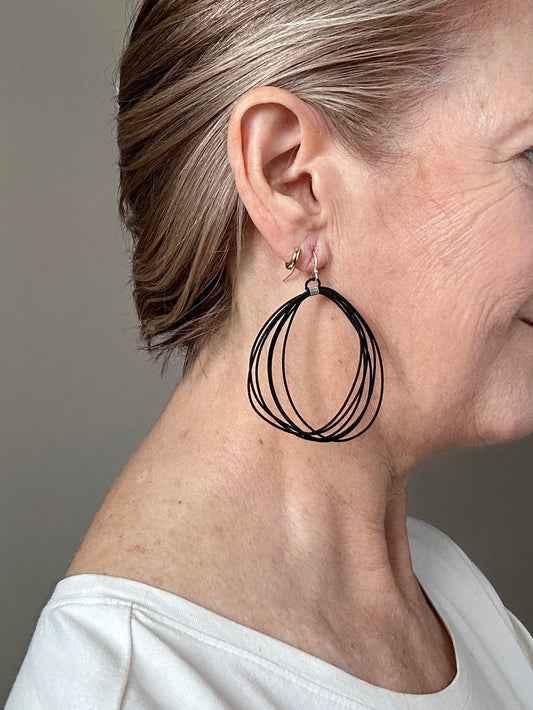 Black Oval Cord Earrings