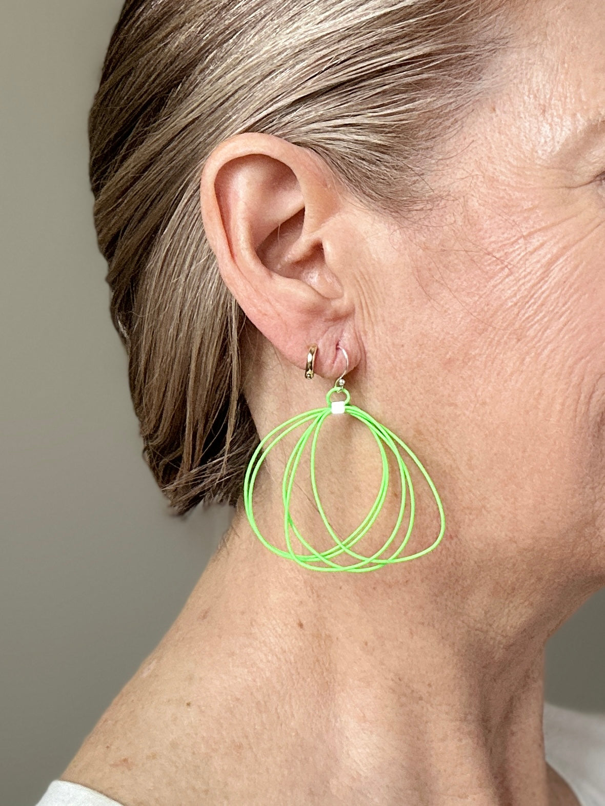 Green Oval Cord Earrings