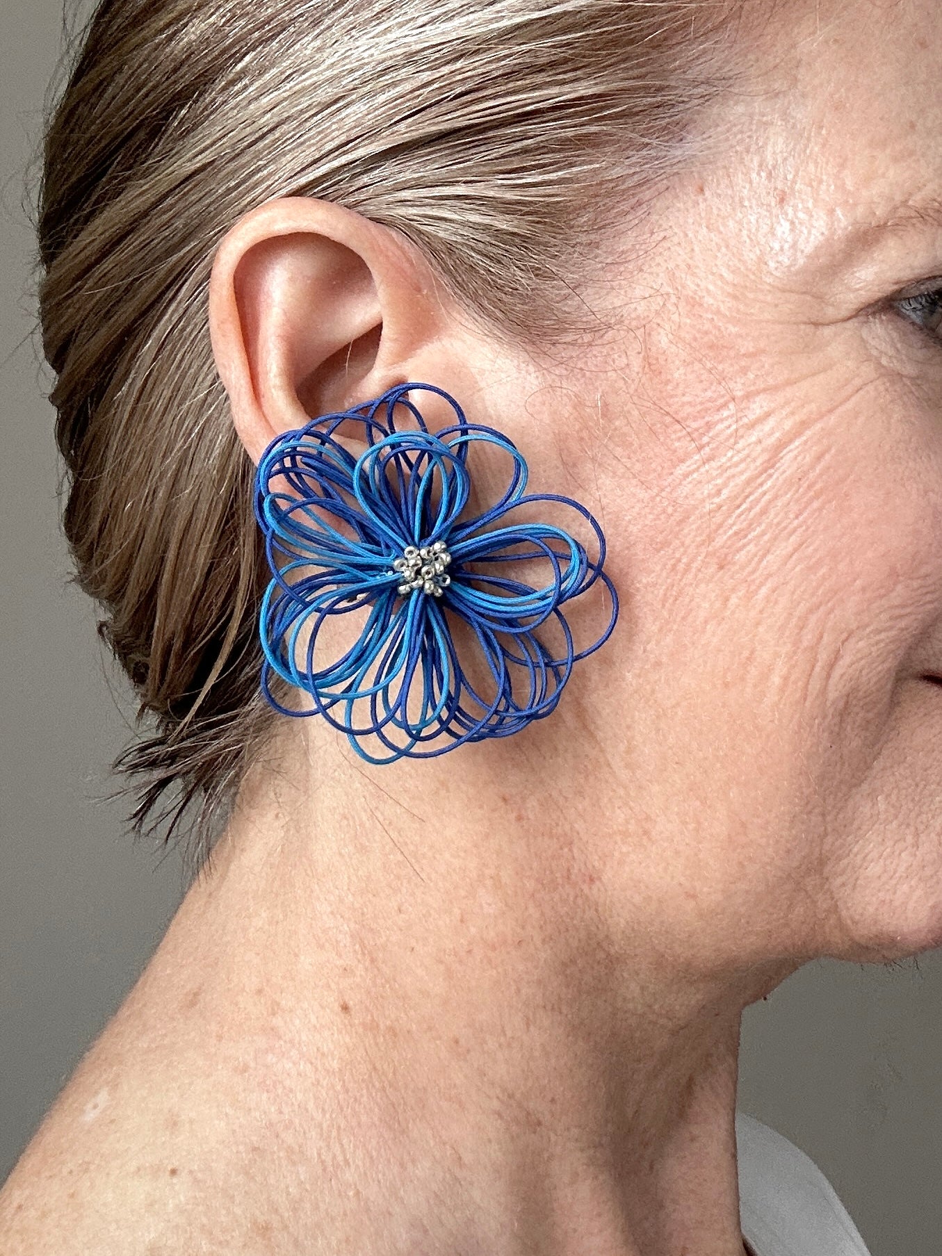 Large Blue Flower Earrings