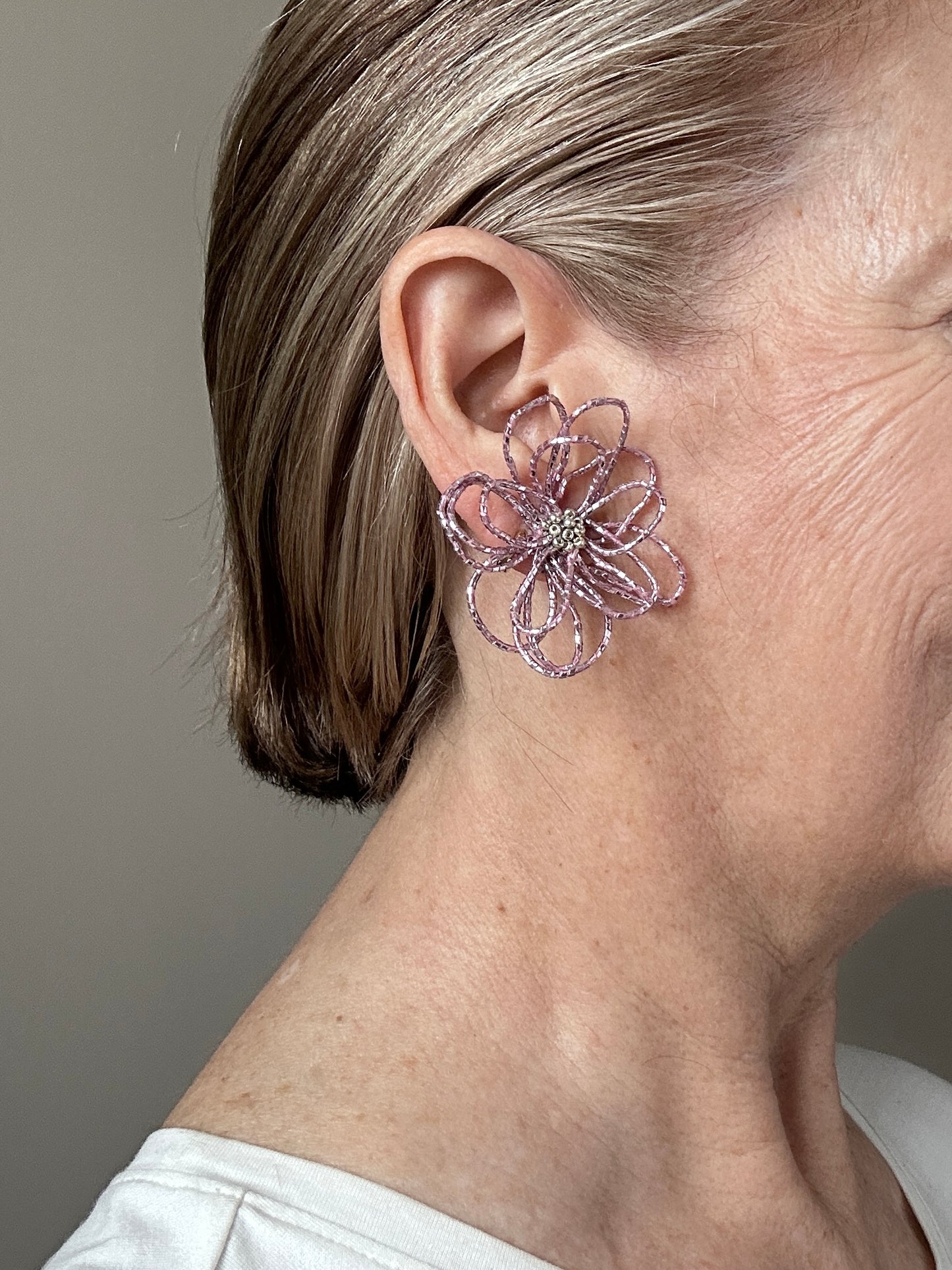 Pink Sparkle Flower Earrings