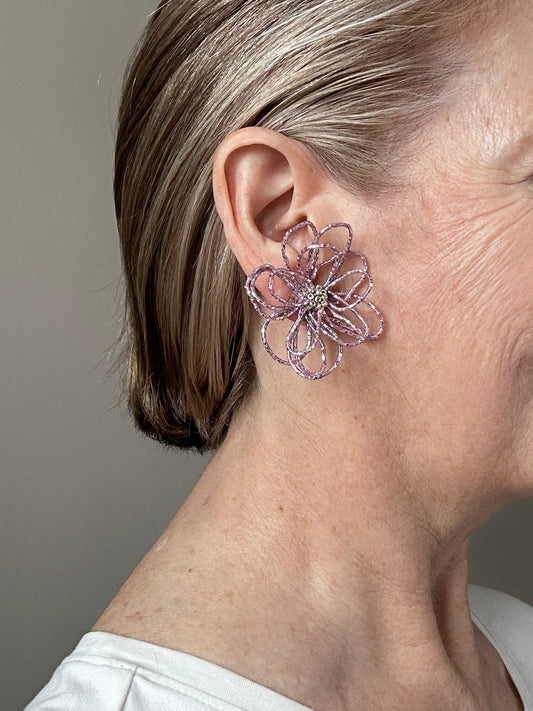 Pink Sparkle Flower Earrings
