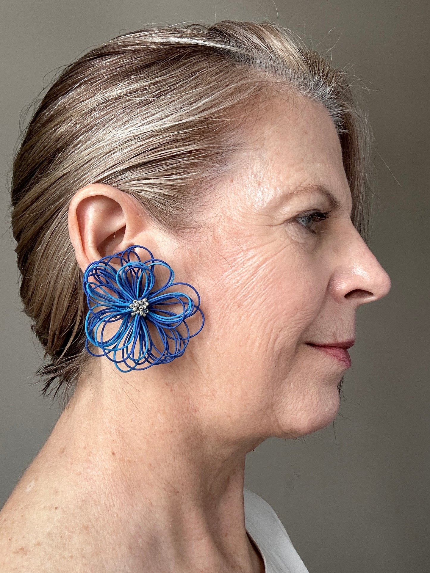 Large Blue Flower Earrings
