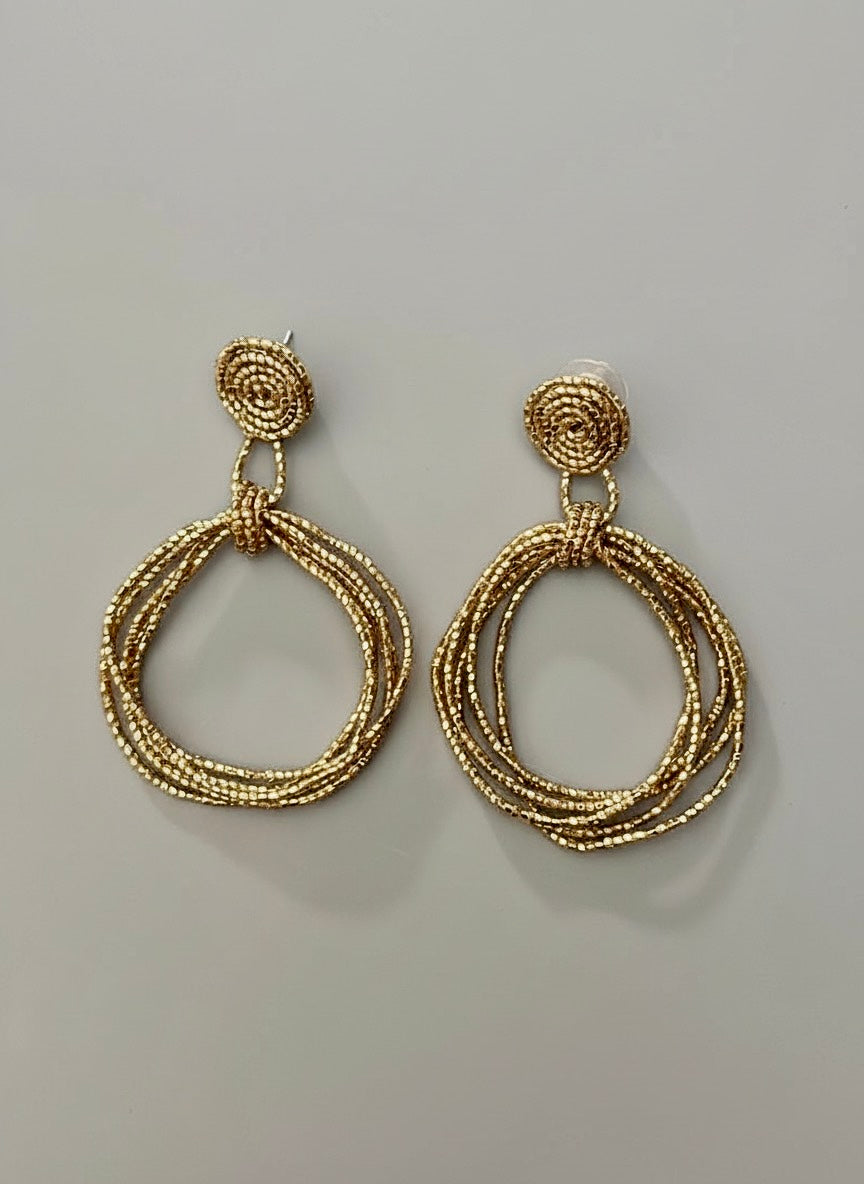 Gold cord loop earrings