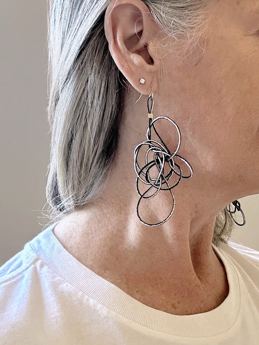 Chaos Cord Earrings silver black