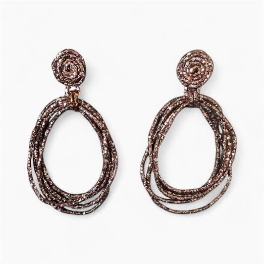 Brown beaded cord loop earrings